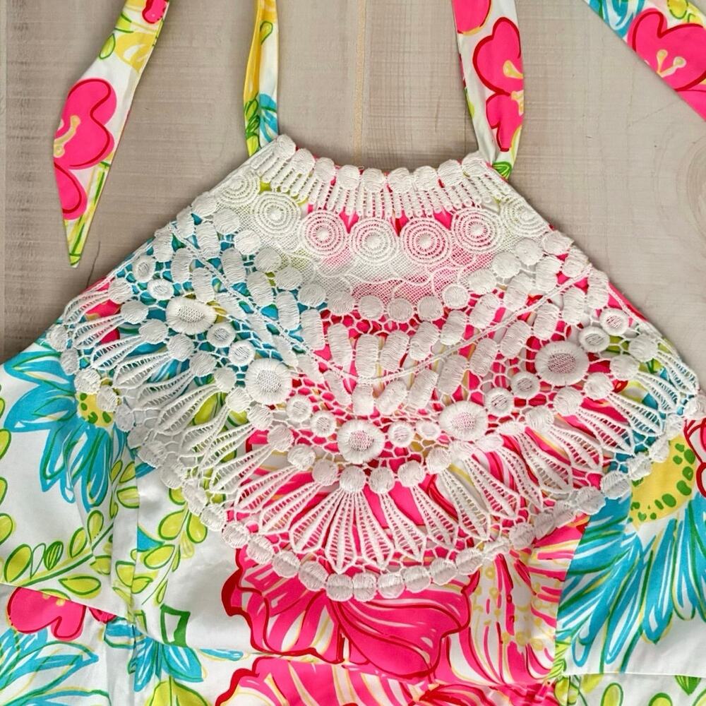 Lilly Pulitzer Brighton Halter Dress Floral Crochet Neck Women’s Size 4 Resort - Picture 4 of 8